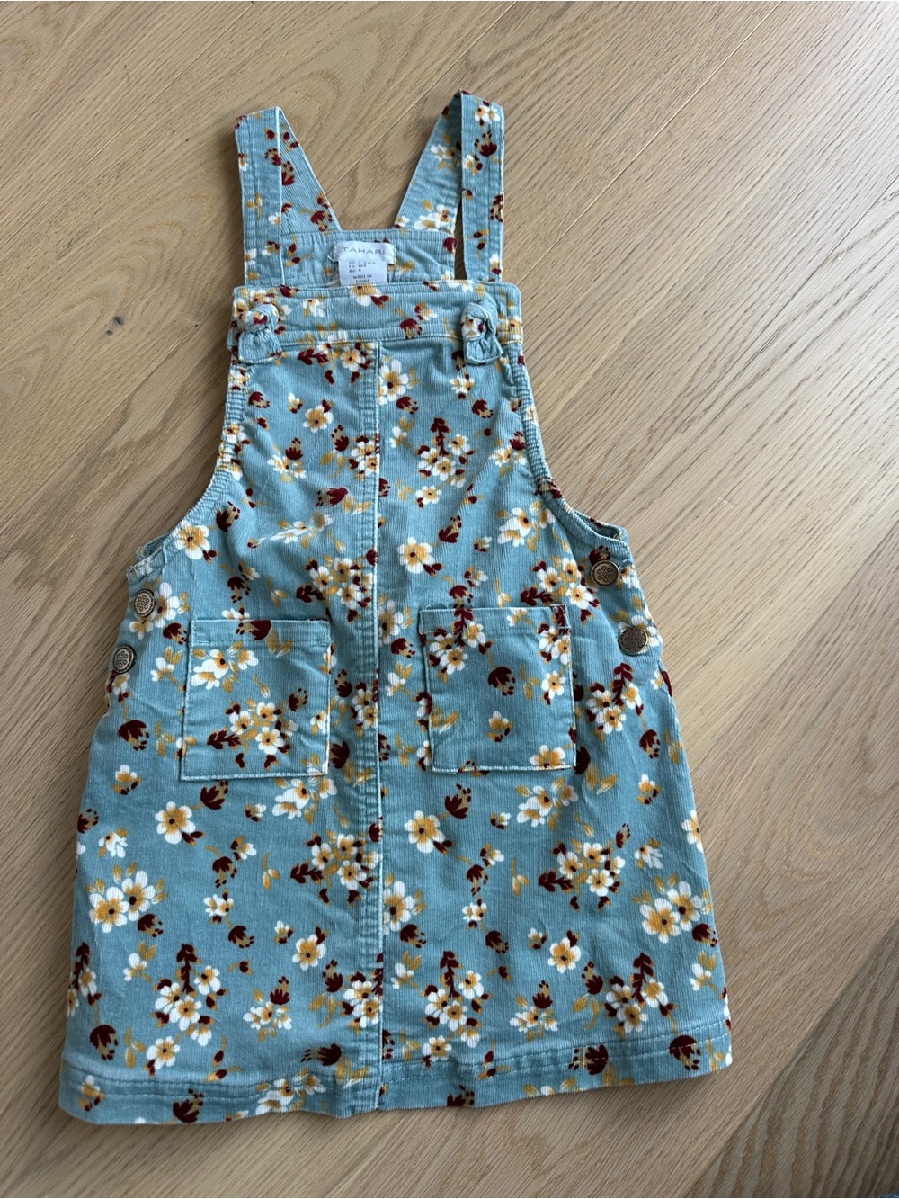 Floral Corduroy Pinafore Dress - Light Blue